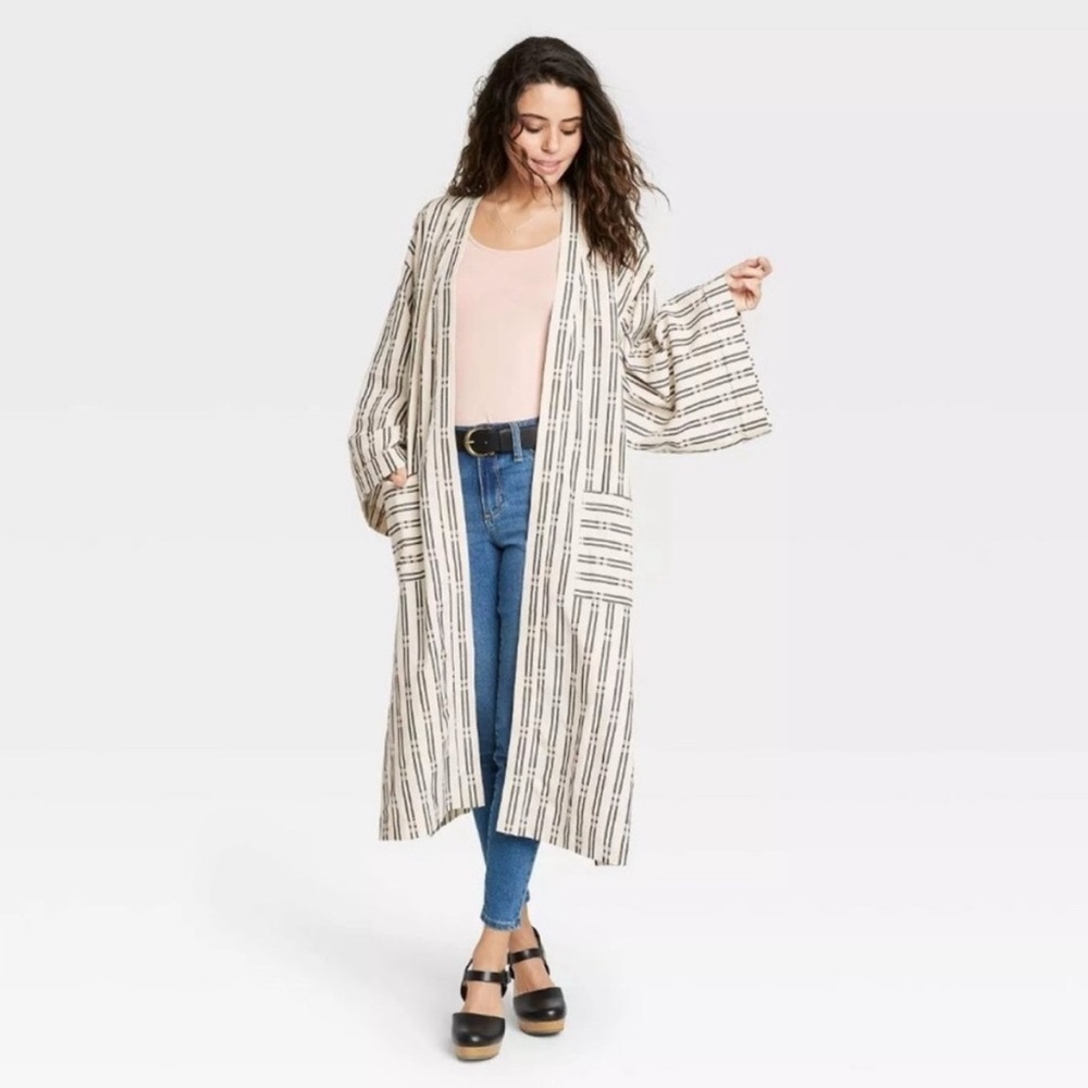 Coastal Universal Thread Striped Duster Cardigan Kimono Boho Chic OS Minimalist